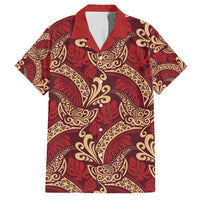 Luxury Red Monstera Family Matching Off Shoulder Maxi Dress and Hawaiian Shirt Polynesian Tribal Pattern LT01 Dad's Shirt - Short Sleeve Red - Polynesian Pride