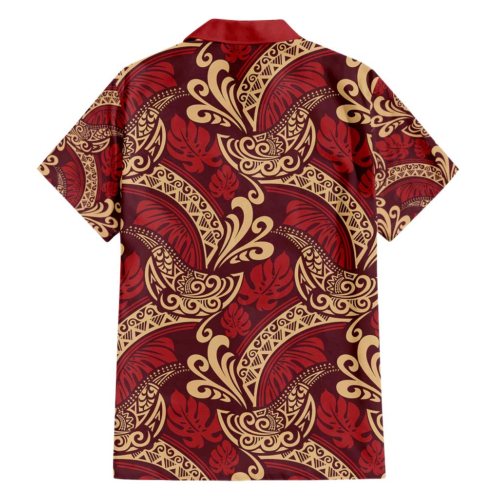 Luxury Red Monstera Family Matching Off Shoulder Maxi Dress and Hawaiian Shirt Polynesian Tribal Pattern LT01 - Polynesian Pride