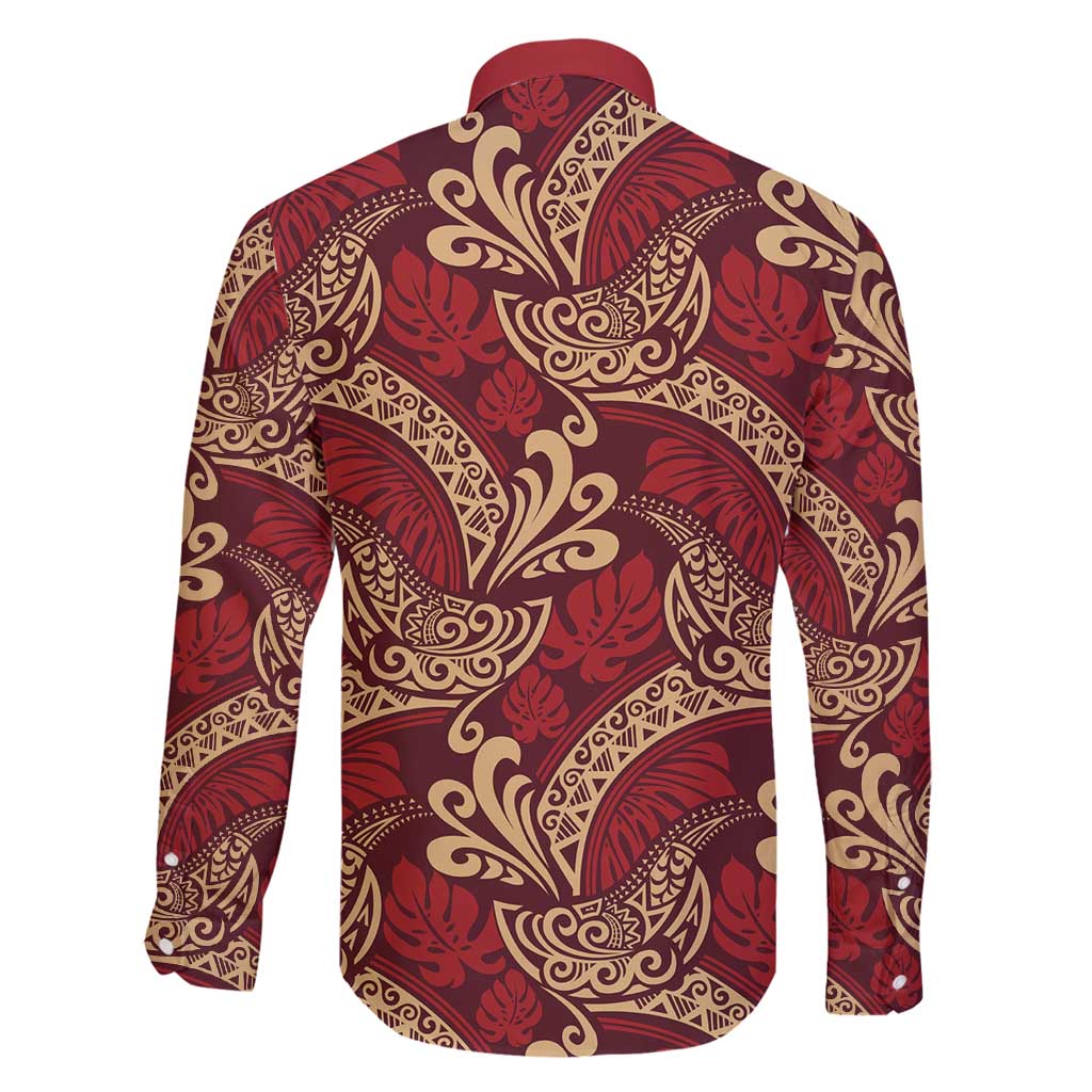Luxury Red Monstera Family Matching Off Shoulder Maxi Dress and Hawaiian Shirt Polynesian Tribal Pattern LT01 - Polynesian Pride