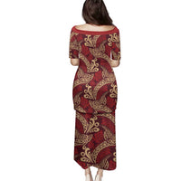 Luxury Red Monstera Family Matching Puletasi and Hawaiian Shirt Polynesian Tribal Pattern - Polynesian Pride