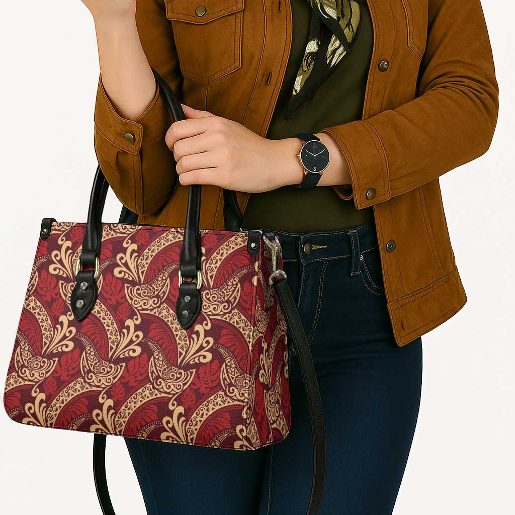 Luxury Red Monstera Leather Bag Polynesian Tribal Pattern - Polynesian Pride
