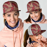 Luxury Red Monstera Mesh Trucker Cap Polynesian Tribal Pattern - Polynesian Pride