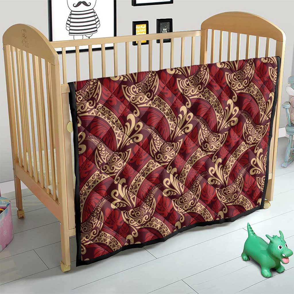 Luxury Red Monstera Quilt Polynesian Tribal Pattern - Polynesian Pride