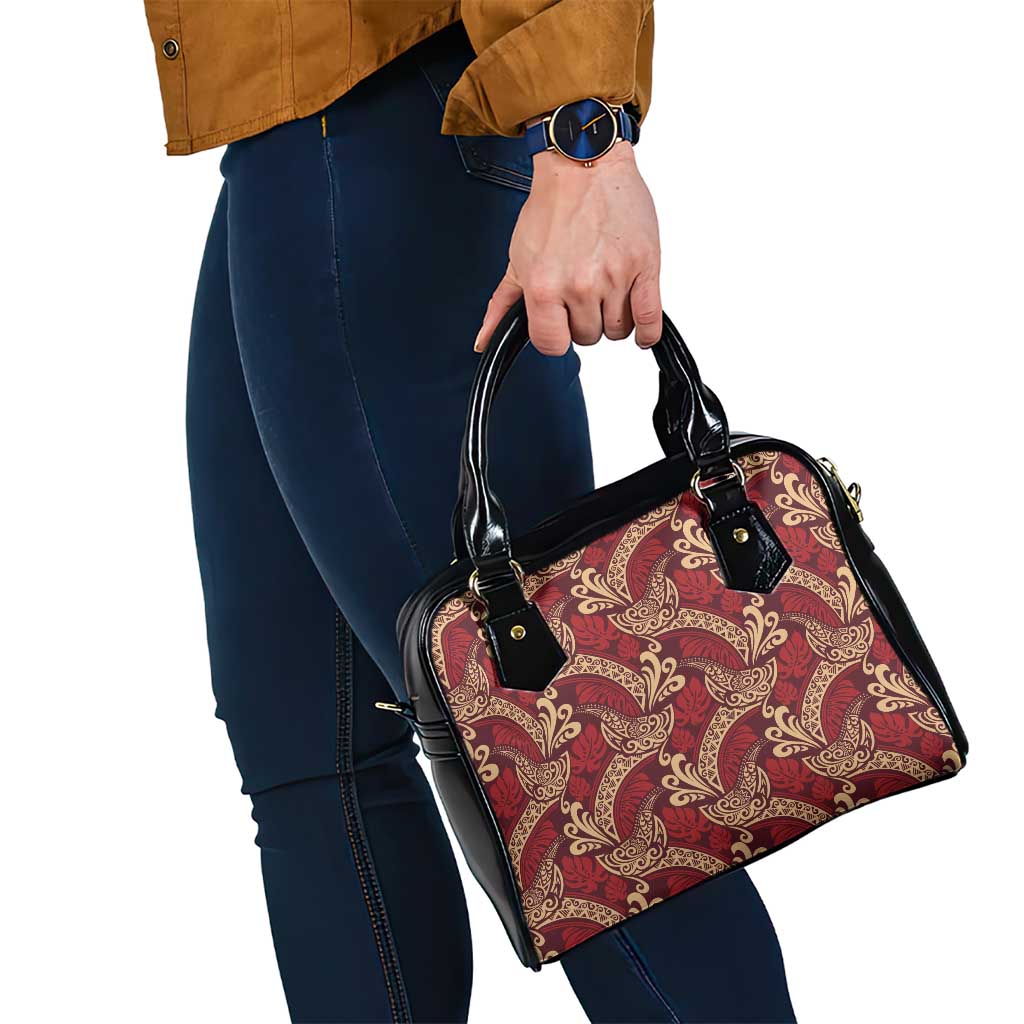 Luxury Red Monstera Shoulder Handbag Polynesian Tribal Pattern - Polynesian Pride