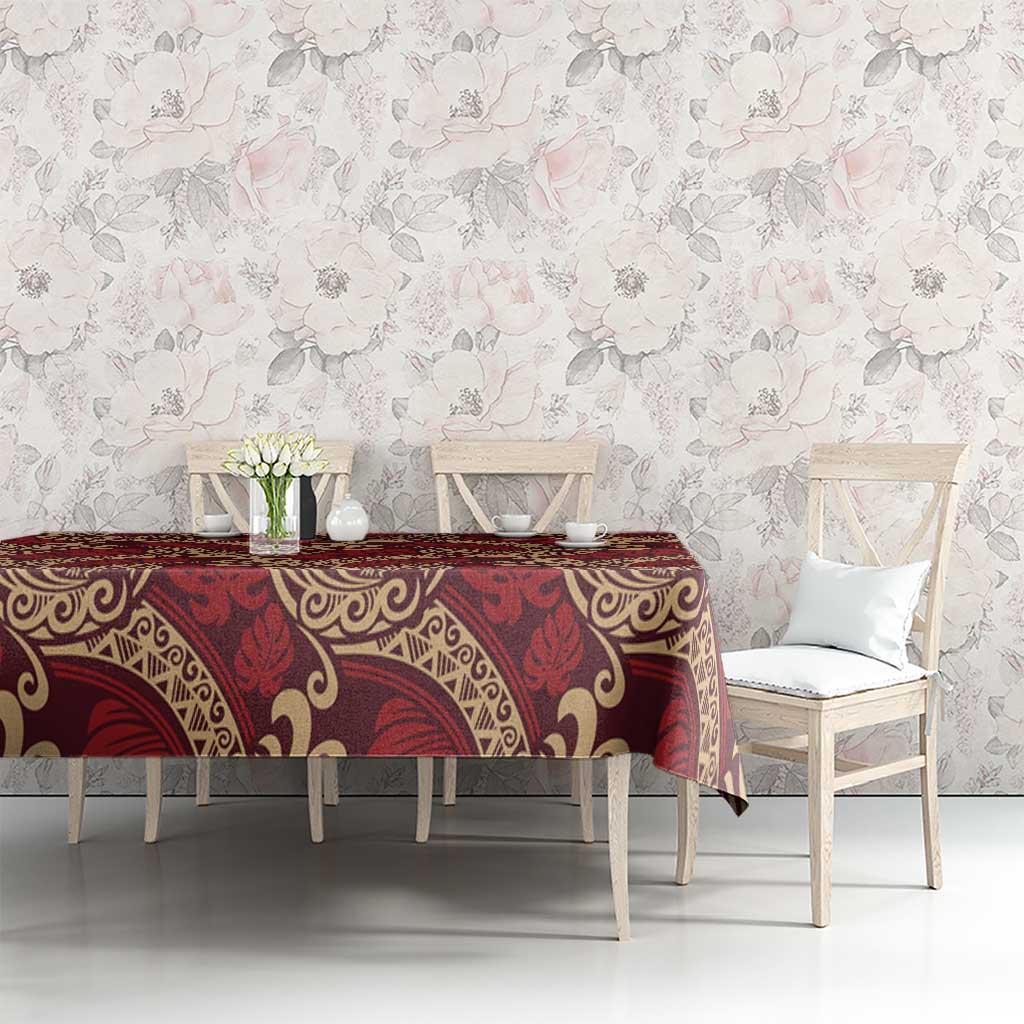 Luxury Red Monstera Tablecloth Polynesian Tribal Pattern - Polynesian Pride