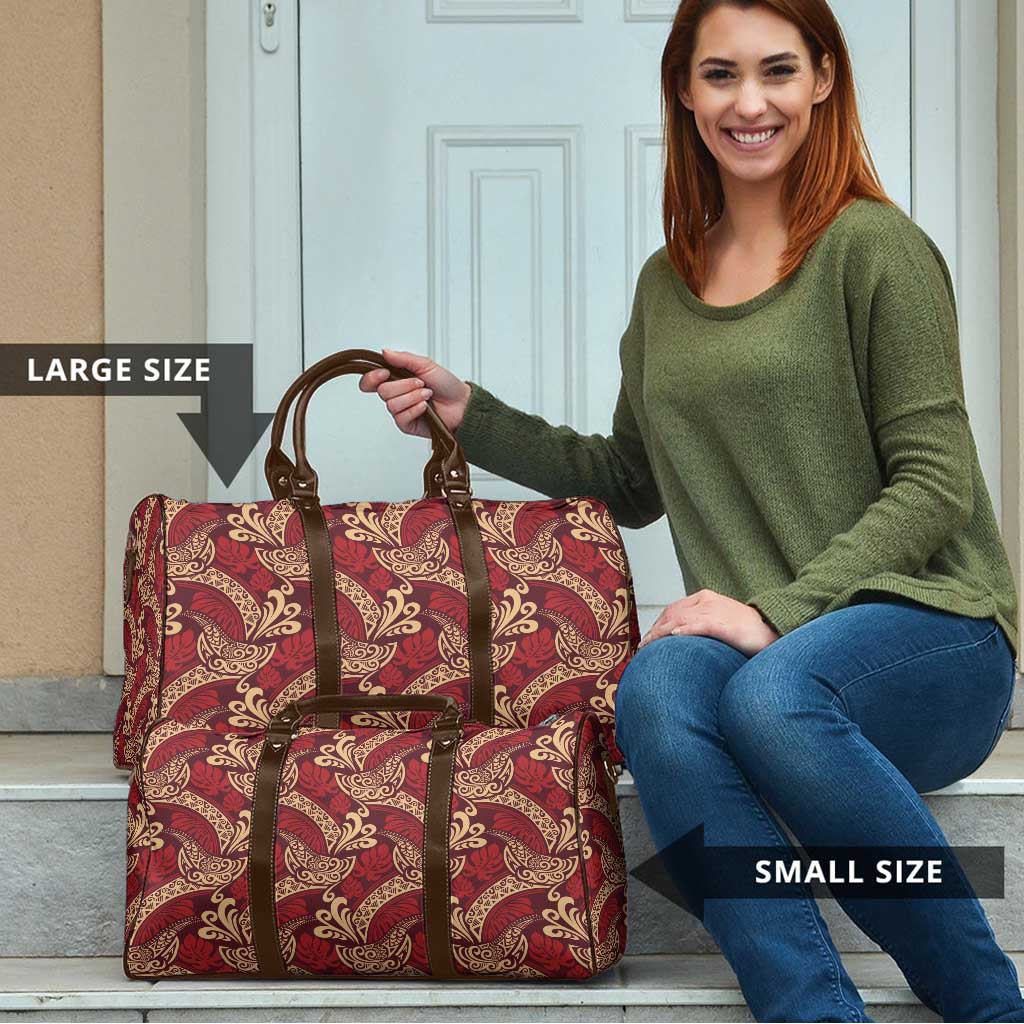 Luxury Red Monstera Travel Bag Polynesian Tribal Pattern - Polynesian Pride