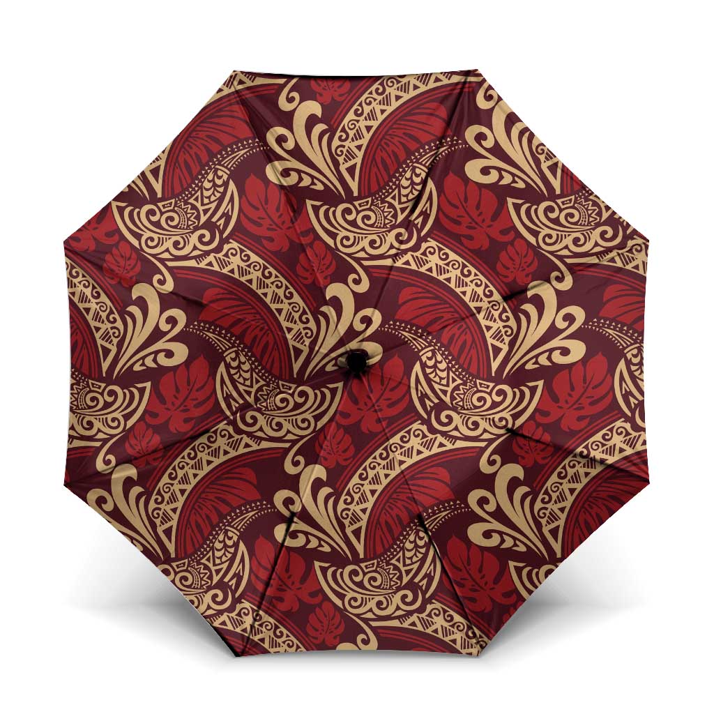 Luxury Red Monstera Umbrella Polynesian Tribal Pattern LT01 One Size Folded 11.42 inch Opened Diameter 37.4 inch Red - Polynesian Pride