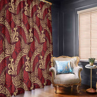 Luxury Red Monstera Window Curtain Polynesian Tribal Pattern - Polynesian Pride