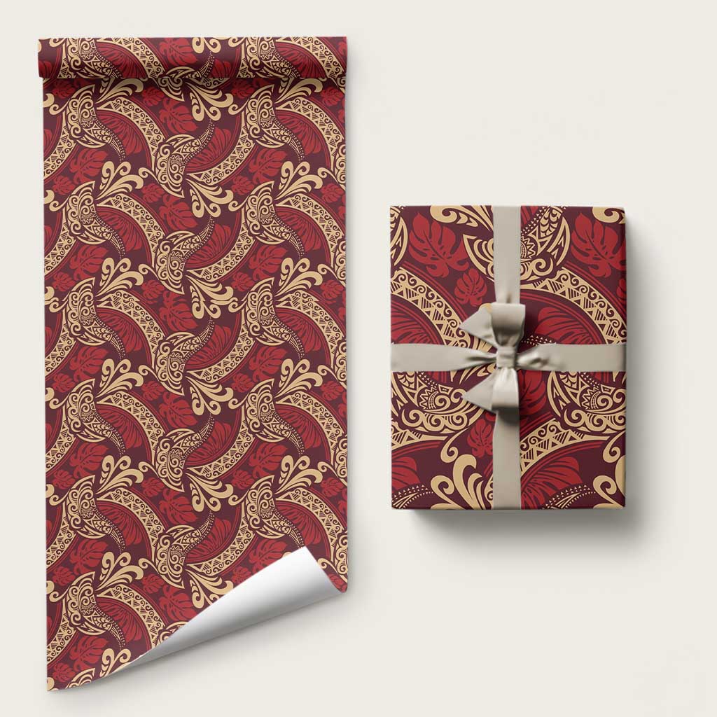 Luxury Red Monstera Wrapping Paper Polynesian Tribal Pattern - Polynesian Pride