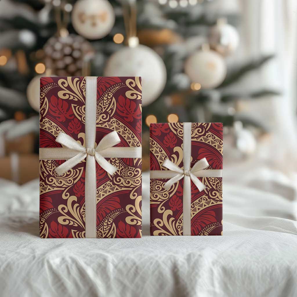 Luxury Red Monstera Wrapping Paper Polynesian Tribal Pattern - Polynesian Pride