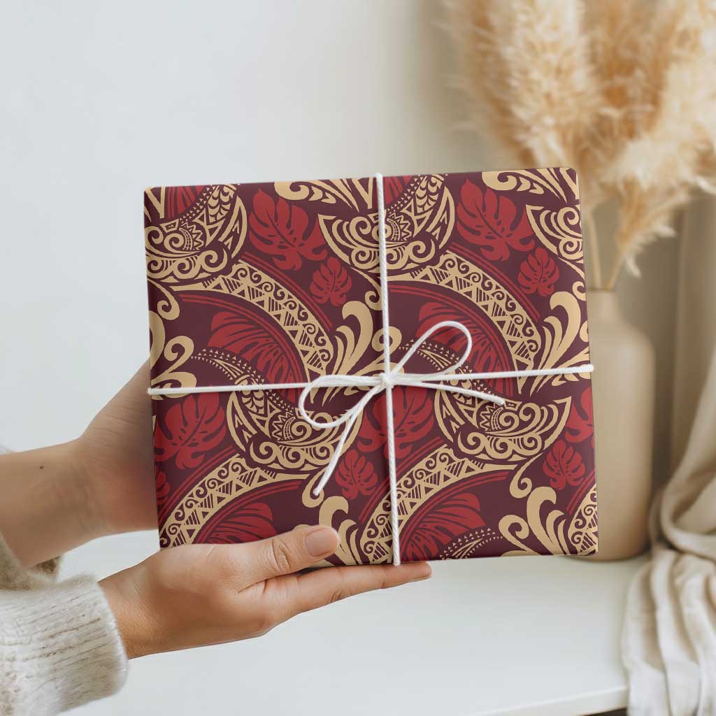 Luxury Red Monstera Wrapping Paper Polynesian Tribal Pattern - Polynesian Pride