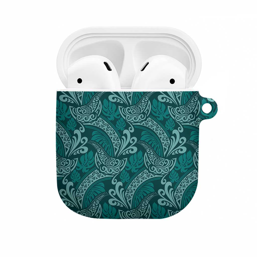 Teal Monstera AirPods Case Polynesian Tribal Pattern LT01 Teal - Polynesian Pride