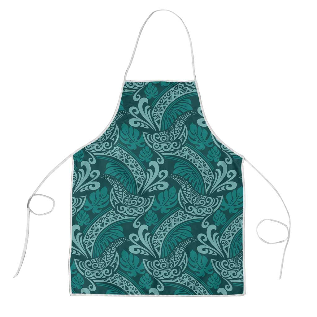 Teal Monstera Apron Polynesian Tribal Pattern LT01 Teal - Polynesian Pride