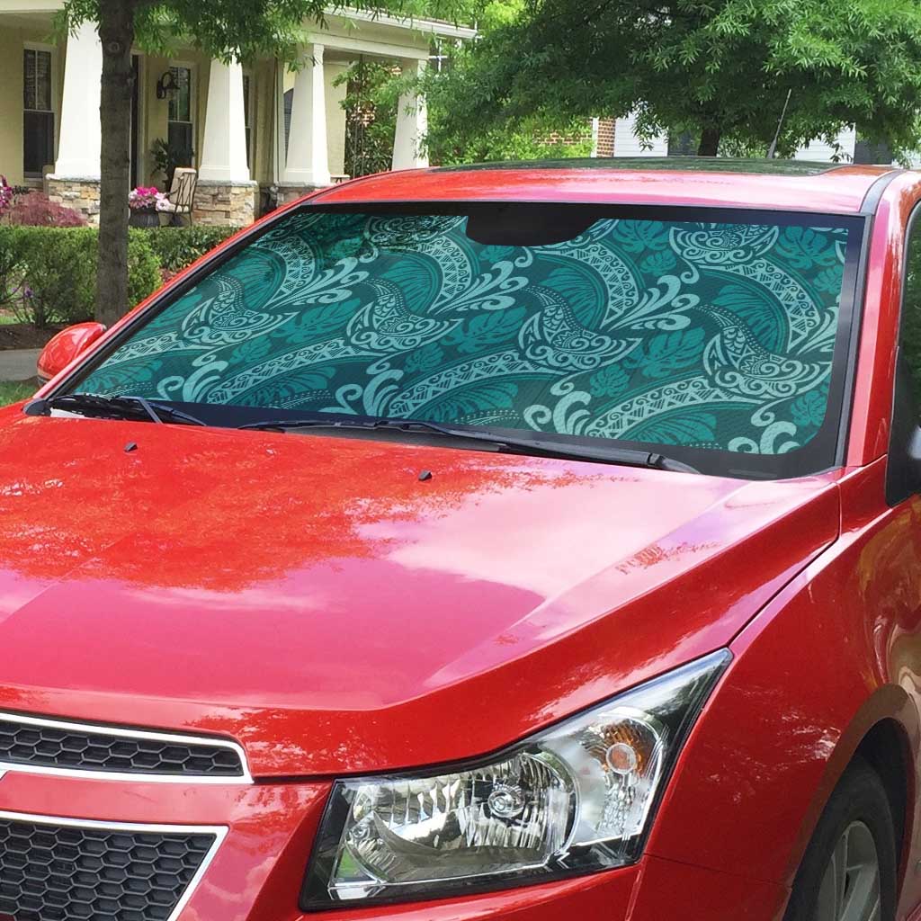 Teal Monstera Auto Sun Shade Polynesian Tribal Pattern - Polynesian Pride