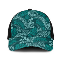 Teal Monstera Baseball Net Cap Polynesian Tribal Pattern - Polynesian Pride