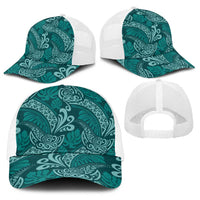 Teal Monstera Baseball Net Cap Polynesian Tribal Pattern - Polynesian Pride