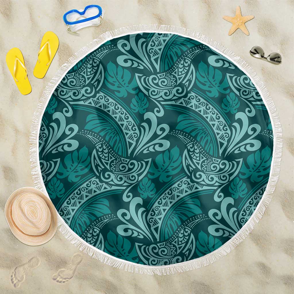 Teal Monstera Beach Blanket Polynesian Tribal Pattern LT01 One Size 150cm Teal - Polynesian Pride