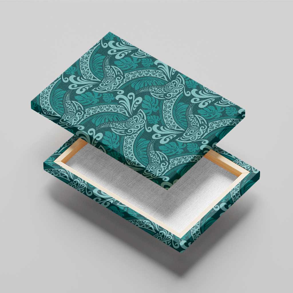 Teal Monstera Canvas Wall Art Polynesian Tribal Pattern - Polynesian Pride
