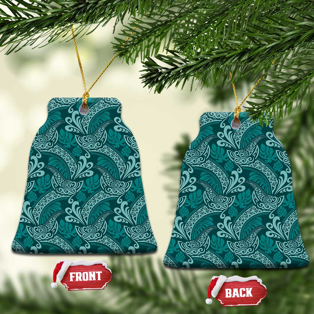 Teal Monstera Ceramic Ornament Polynesian Tribal Pattern - Polynesian Pride