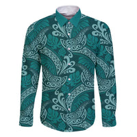 Teal Monstera Family Matching Off Shoulder Maxi Dress and Hawaiian Shirt Polynesian Tribal Pattern - Polynesian Pride