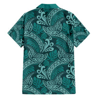 Teal Monstera Family Matching Puletasi and Hawaiian Shirt Polynesian Tribal Pattern - Polynesian Pride