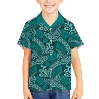 Teal Monstera Family Matching Summer Maxi Dress and Hawaiian Shirt Polynesian Tribal Pattern - Polynesian Pride