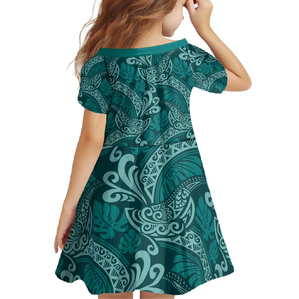 Teal Monstera Family Matching Tank Maxi Dress and Hawaiian Shirt Polynesian Tribal Pattern - Polynesian Pride
