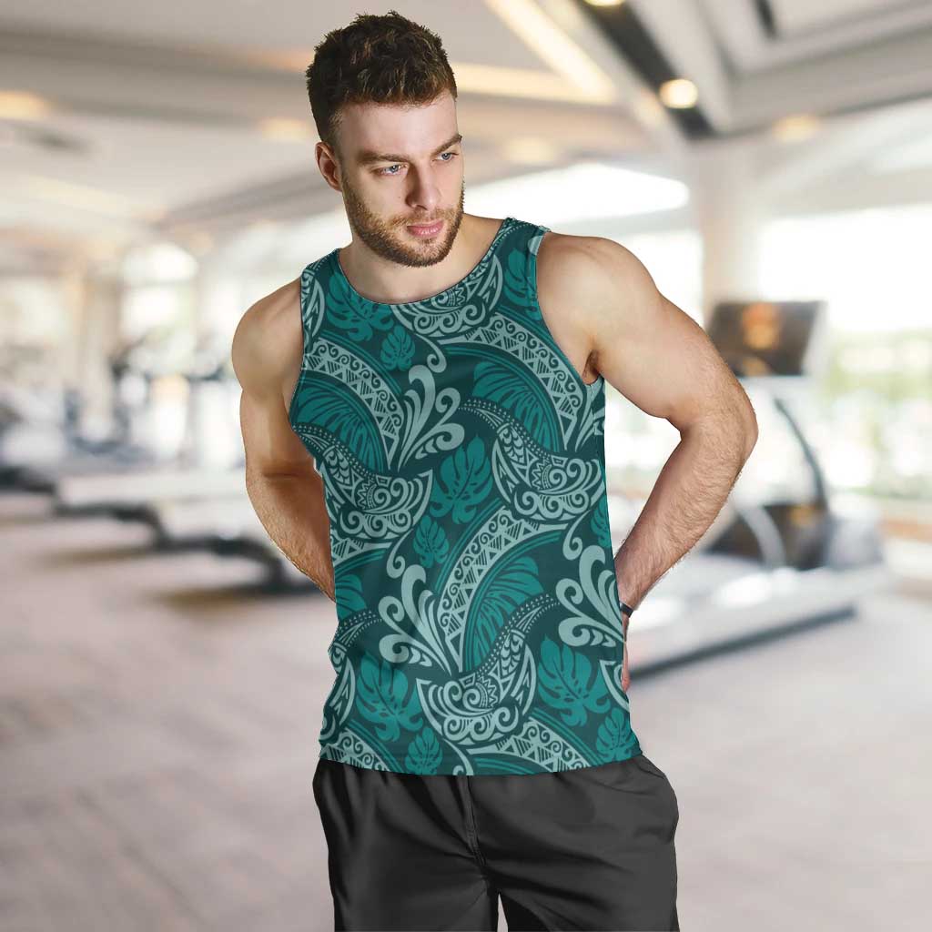 Teal Monstera Men Tank Top Polynesian Tribal Pattern LT01 Teal - Polynesian Pride