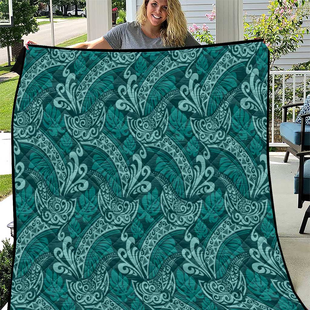 Teal Monstera Quilt Polynesian Tribal Pattern LT01 Teal - Polynesian Pride