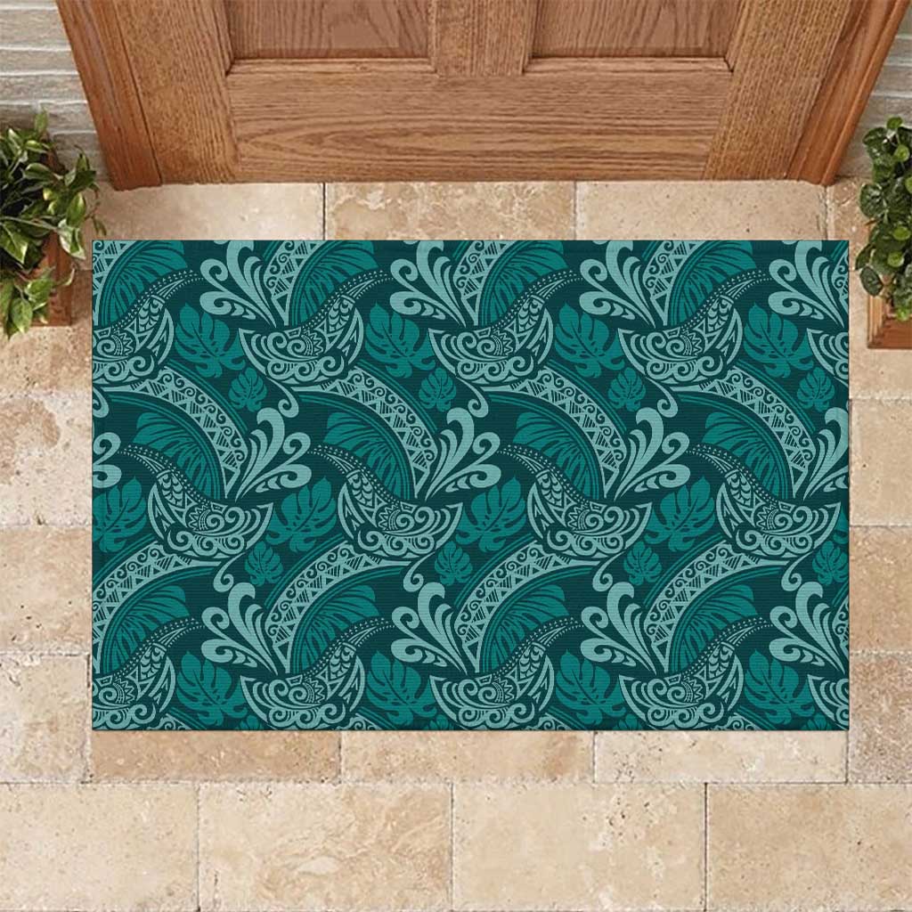 Teal Monstera Rubber Doormat Polynesian Tribal Pattern LT01 Teal - Polynesian Pride