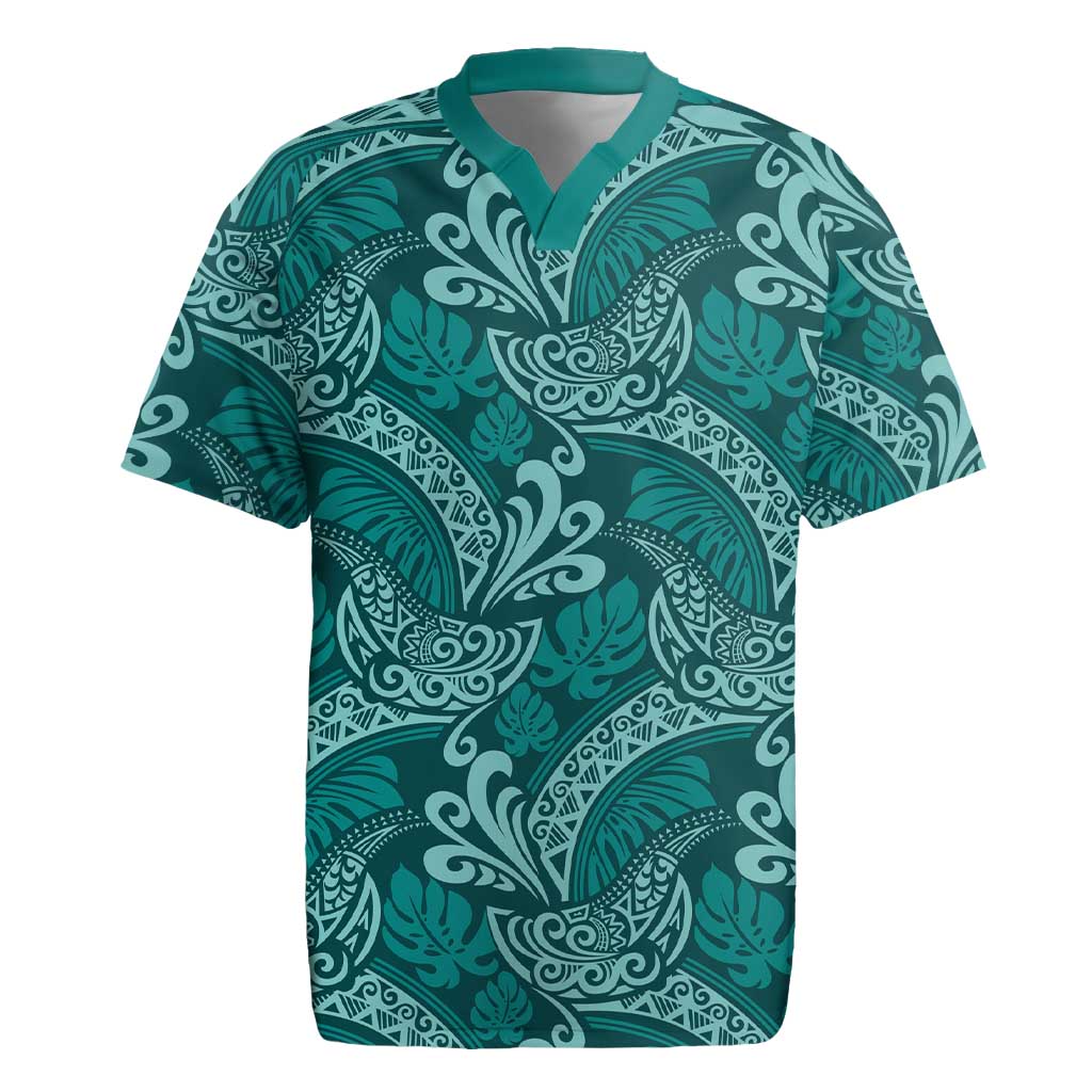 Teal Monstera Rugby Jersey Polynesian Tribal Pattern LT01 Teal - Polynesian Pride