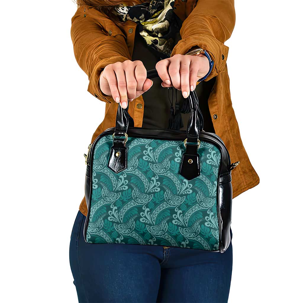 Teal Monstera Shoulder Handbag Polynesian Tribal Pattern LT01 One Size Teal - Polynesian Pride