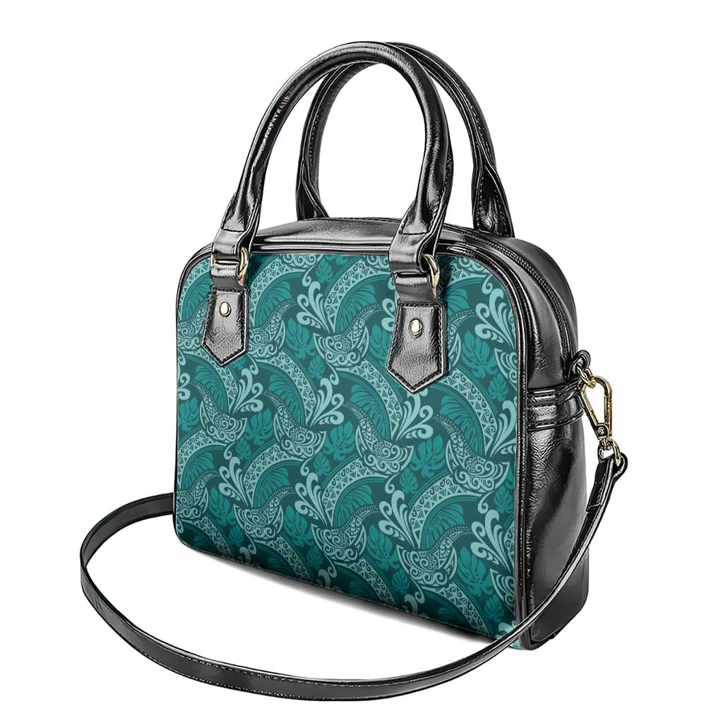 Teal Monstera Shoulder Handbag Polynesian Tribal Pattern - Polynesian Pride