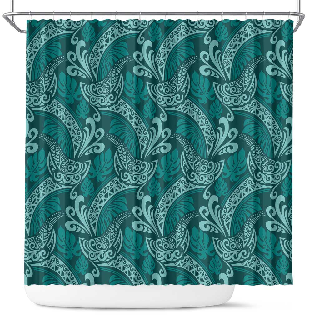 Teal Monstera Shower Curtain Polynesian Tribal Pattern LT01 Teal - Polynesian Pride