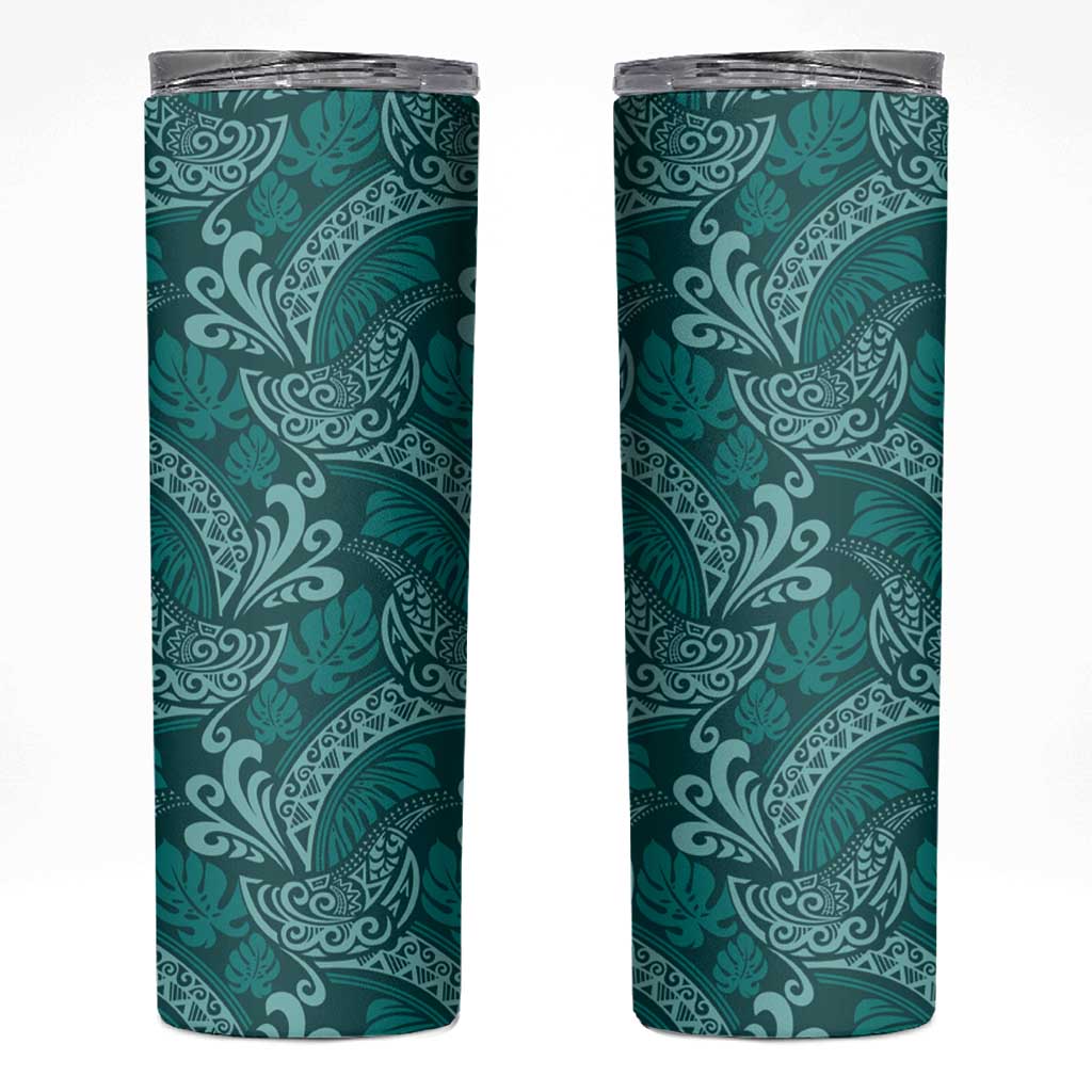 Teal Monstera Skinny Tumbler Polynesian Tribal Pattern LT01 Teal - Polynesian Pride