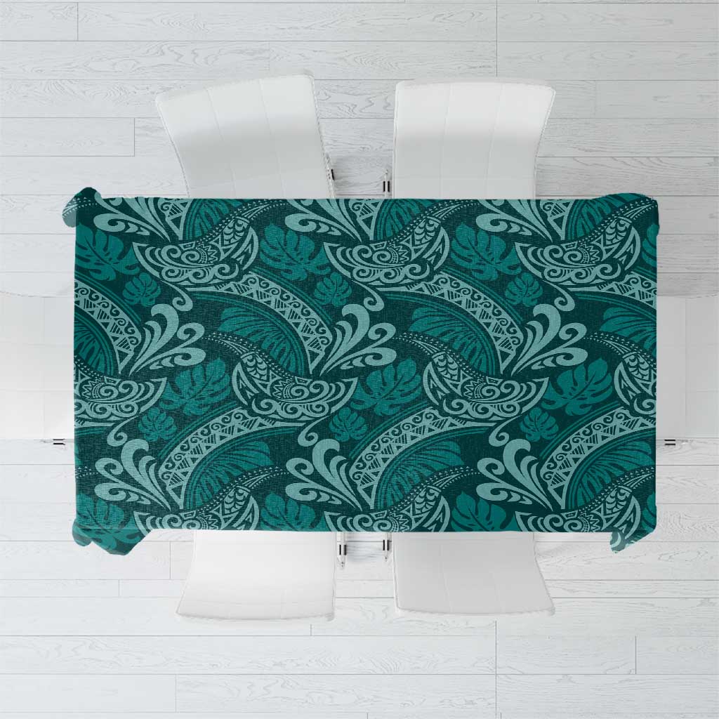 Teal Monstera Tablecloth Polynesian Tribal Pattern LT01 Teal - Polynesian Pride