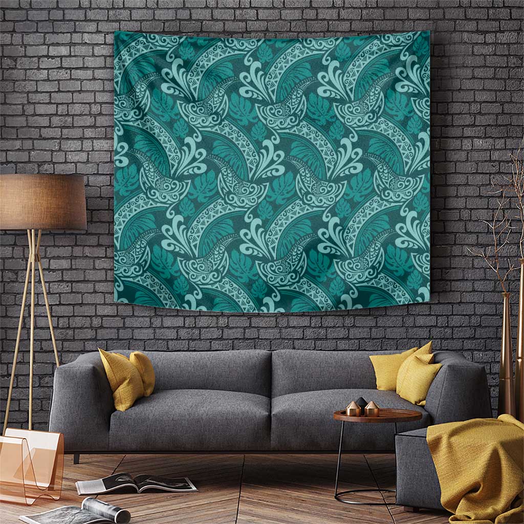Teal Monstera Tapestry Polynesian Tribal Pattern LT01 Teal - Polynesian Pride