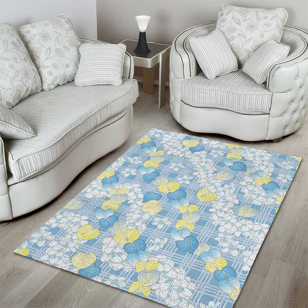 Anthurium Plumeria Lei Pastel Area Rug Blue Hawaiian Splendid Palaka