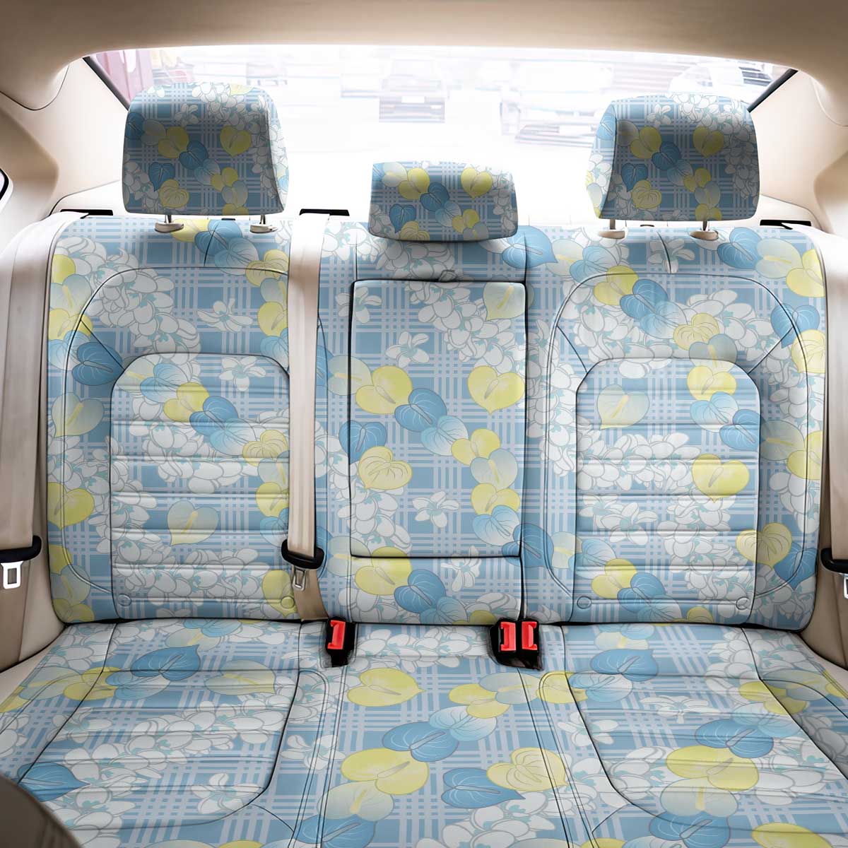 Anthurium Plumeria Lei Pastel Back Car Seat Cover Blue Hawaiian Splendid Palaka