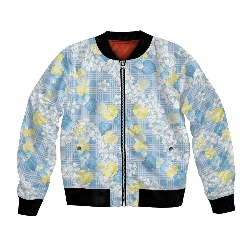 Anthurium Plumeria Lei Pastel Bomber Jacket Blue Hawaiian Splendid Palaka