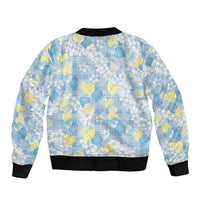 Anthurium Plumeria Lei Pastel Bomber Jacket Blue Hawaiian Splendid Palaka