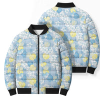 Anthurium Plumeria Lei Pastel Bomber Puffer Jacket Blue Hawaiian Splendid Palaka