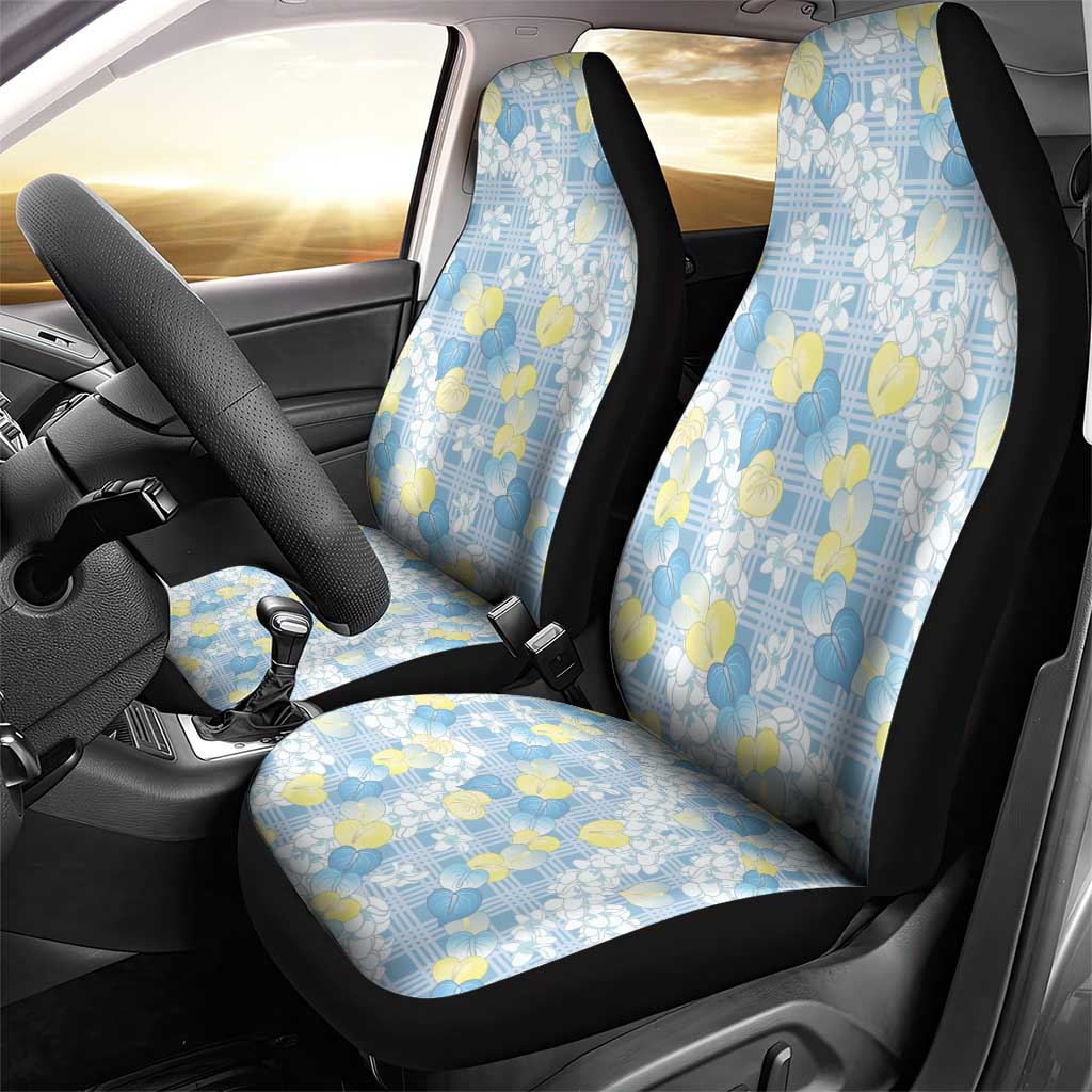 Anthurium Plumeria Lei Pastel Car Seat Cover Blue Hawaiian Splendid Palaka