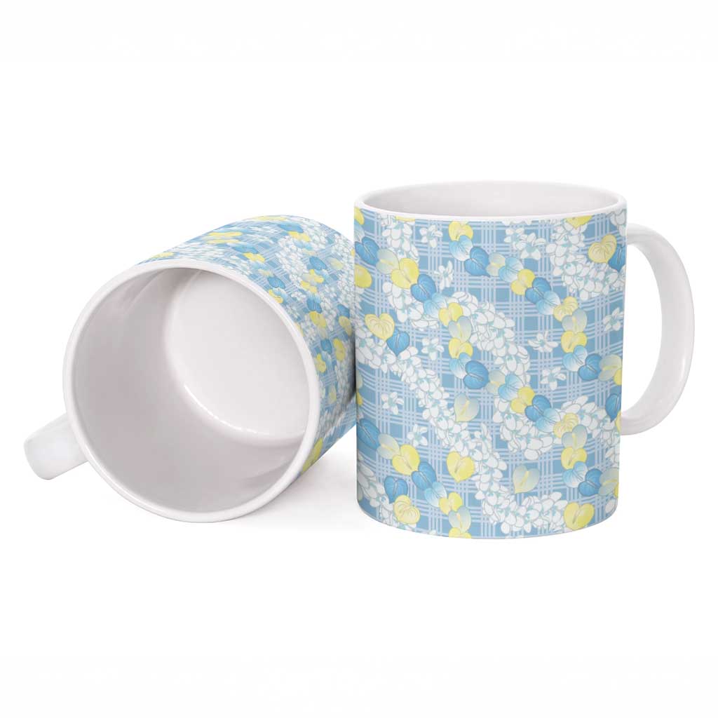 Anthurium Plumeria Lei Pastel Ceramic Mug Blue Hawaiian Splendid Palaka