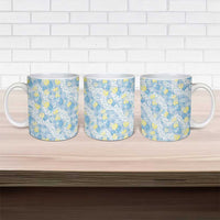 Anthurium Plumeria Lei Pastel Ceramic Mug Blue Hawaiian Splendid Palaka