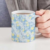 Anthurium Plumeria Lei Pastel Ceramic Mug Blue Hawaiian Splendid Palaka