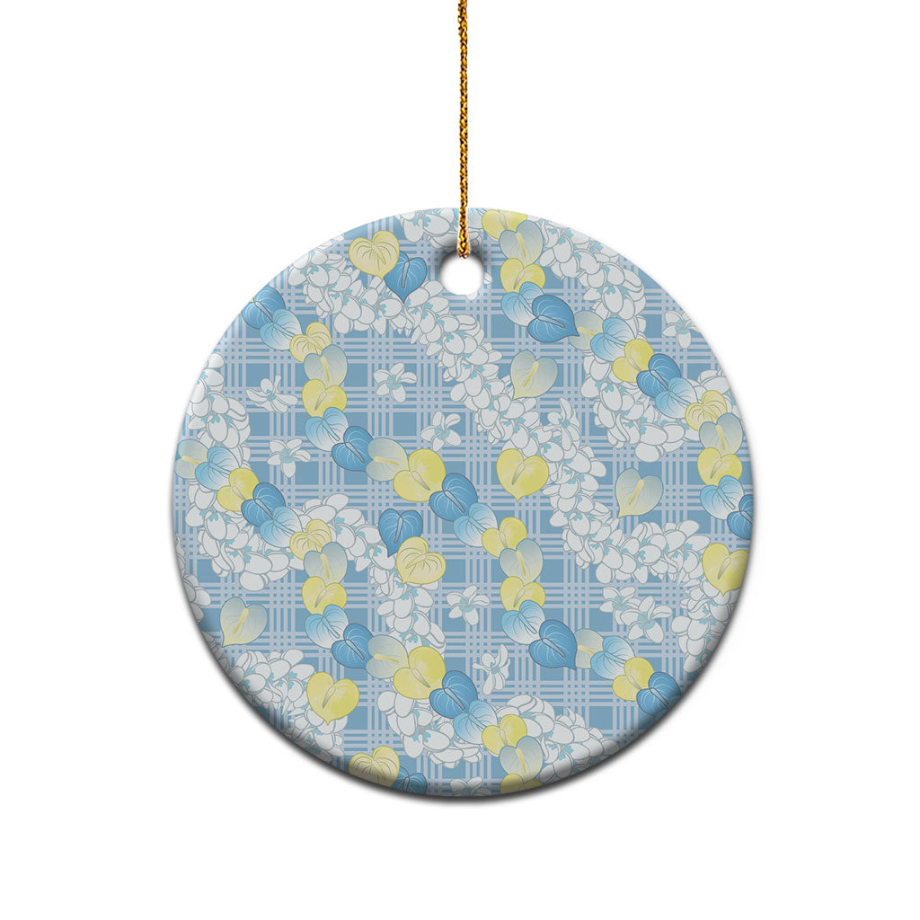 Anthurium Plumeria Lei Pastel Ceramic Ornament Blue Hawaiian Splendid Palaka LT01 - Polynesian Pride
