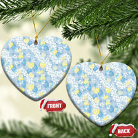 Anthurium Plumeria Lei Pastel Ceramic Ornament Blue Hawaiian Splendid Palaka LT01 Heart Blue - Polynesian Pride