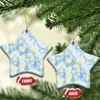 Anthurium Plumeria Lei Pastel Ceramic Ornament Blue Hawaiian Splendid Palaka LT01 Star Blue - Polynesian Pride