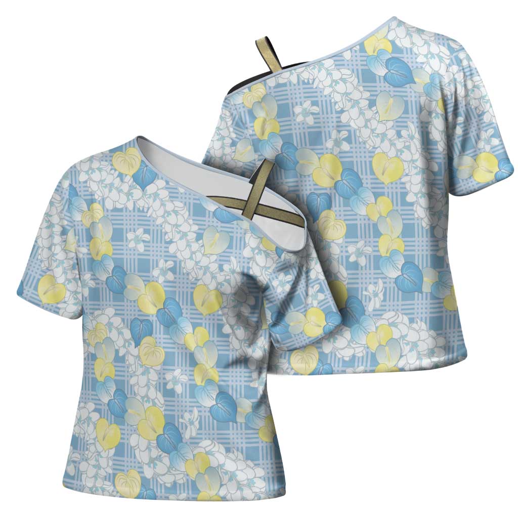 Anthurium Plumeria Lei Pastel Cross Shoulder Shirt Blue Hawaiian Splendid Palaka